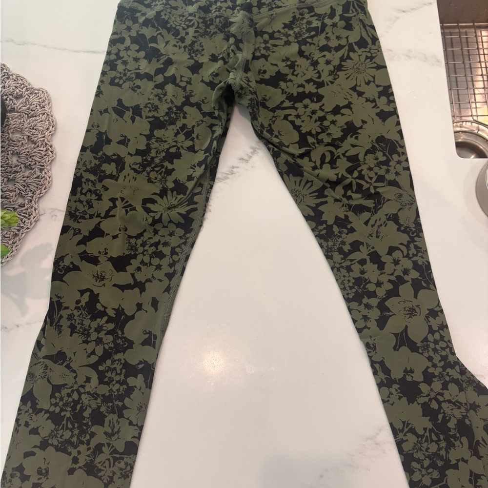 lululemon Olive and Black Floral Leggings